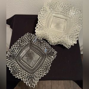 4 Indiana Glass dishes 6.75” (Diamond Point Ruffle Sawtooth Dishes) vintage.